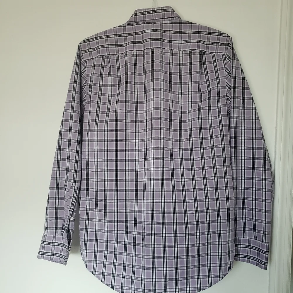 Banana Republic Lavender Plaid Slim Fit Non Iron Men's Dress Shirt Size M